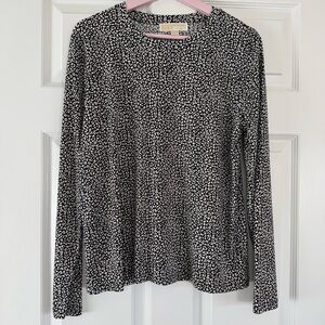 Michael Kors Black and White Animal Print Jersey Knit Top Large